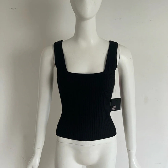 Anthropologie Avec Les Filles NWT Ribbed Black Square Neck Tank Top Sz Small S - Picture 2 of 8